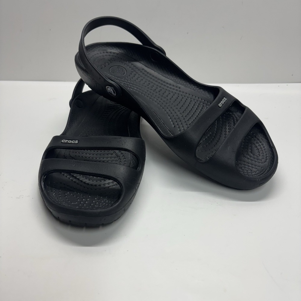 Crocs Womens Cleo II Slingback Double Strap Sz 10 Sandals Black Comfort Beach